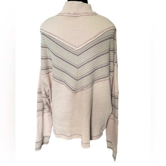 Miss Me Salmon Pink Purple Boho Hippie Retro Chevron Long Sleeve Mock Neck Top - Picture 8 of 10